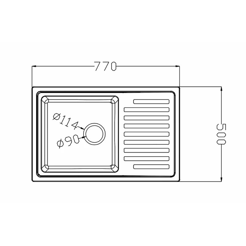 860 x 500 mm single bowl with draining board quartz composite kitchen sink