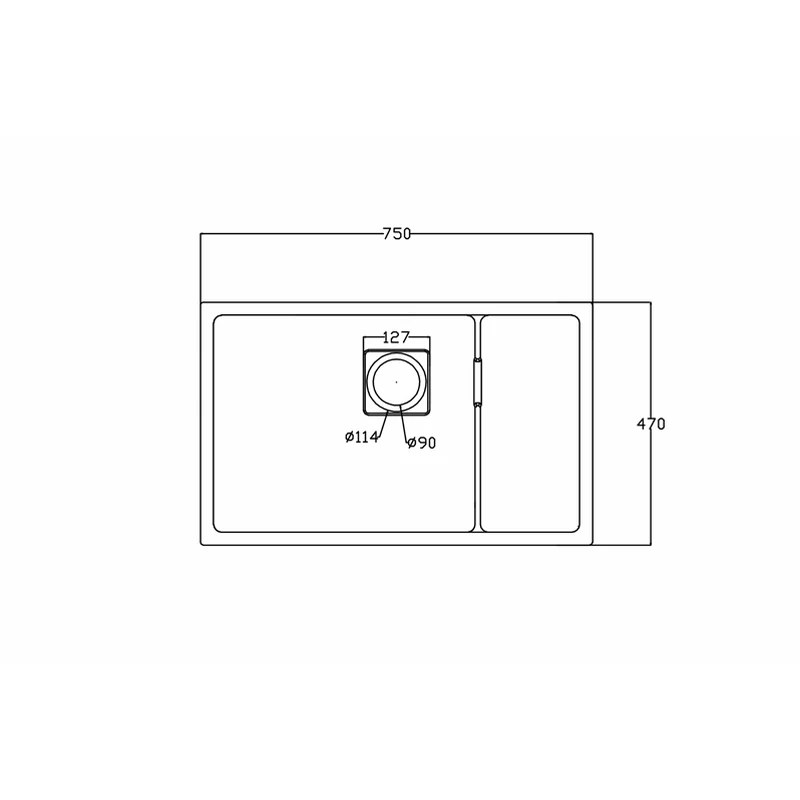 750 x 470 mm stepped single bowl quartz composite kitchen sink