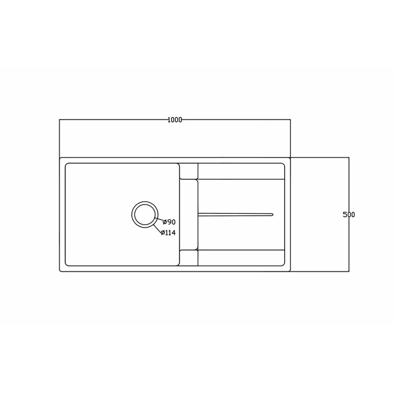 1000 x 500 mm single bowl with draining board quartz composite kitchen sink