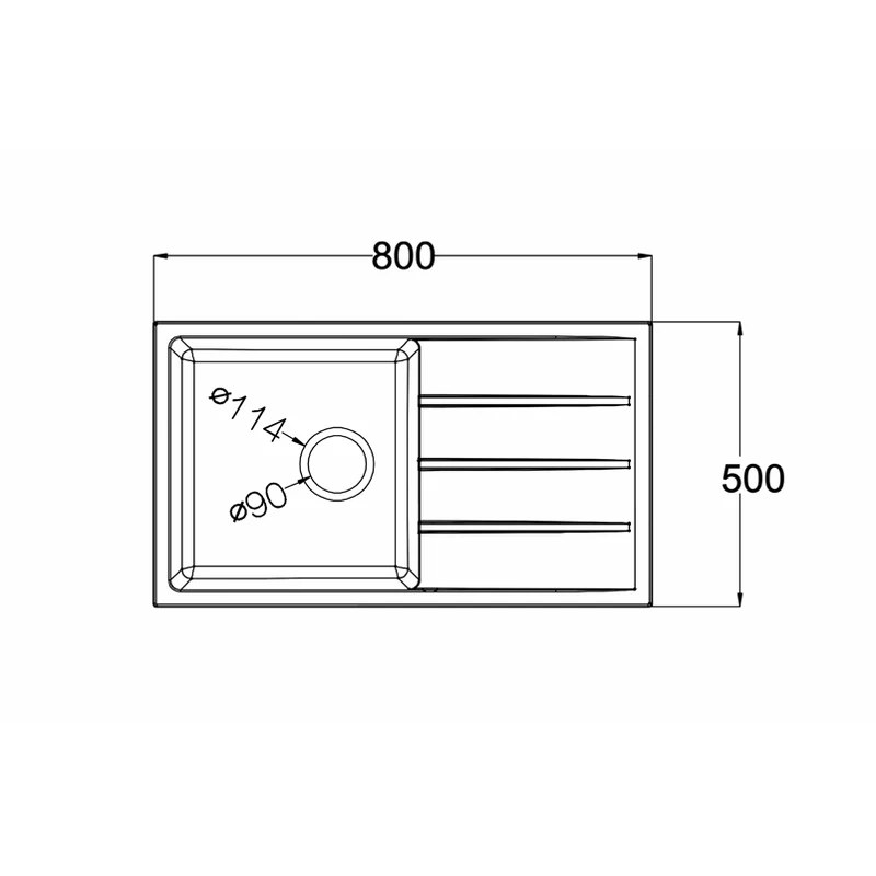 800 x 500 mm single bowl with draining board quartz composite kitchen sink
