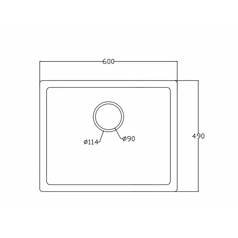 600 x 490 mm undermount single bowl quartz composite kitchen sink